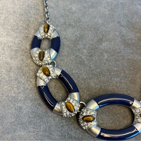 KIAM family navy blue tiger eye oval crystal rhinestone necklace - Picture 8 of 12